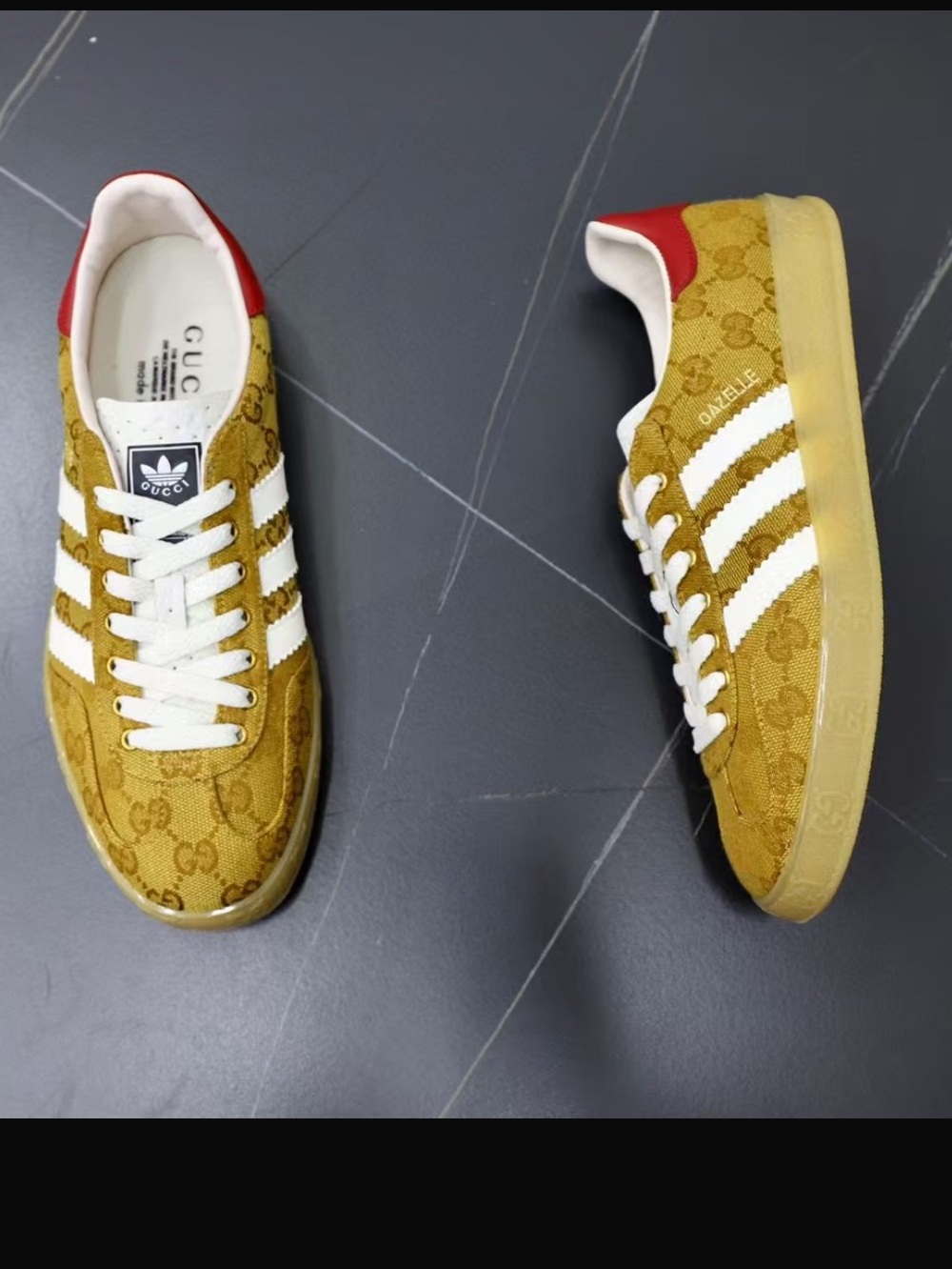Gucci. X Adidas Gazelle Monogram G Golden Brown Shoes Unisex Size 9